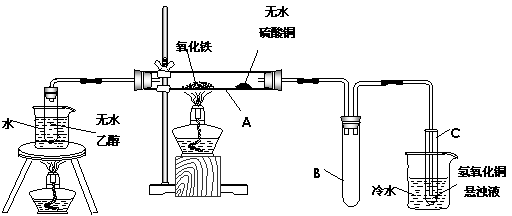 某研究性学习小组利用下图所示装置研究乙醇与氧化铁的反应,请回答